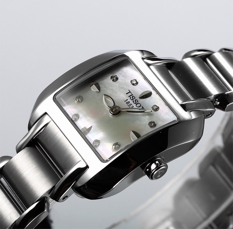 天梭T02.1.285.74 石英機芯 24x28mm 珍珠白貝母女士腕表-2