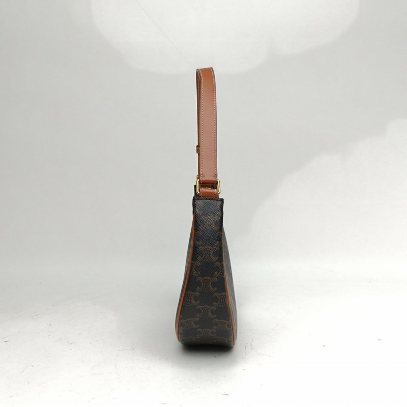 CELINE AVA豌豆包腋下包中號凱旋門褐色PVC金扣肩背包-1