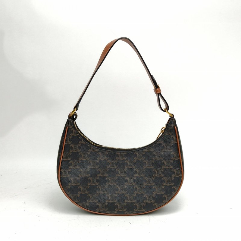 CELINE AVA豌豆包腋下包中號凱旋門褐色PVC金扣肩背包-2