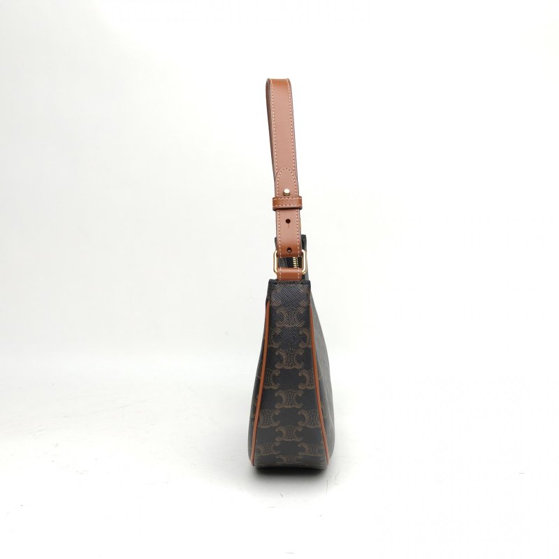 CELINE AVA豌豆包腋下包中號凱旋門褐色PVC金扣肩背包-3