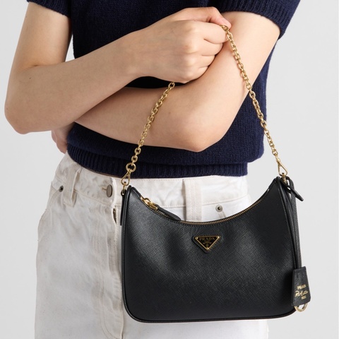 PRADA 黑色牛皮金釦ReEdition 2025 Saffiano 1BH204