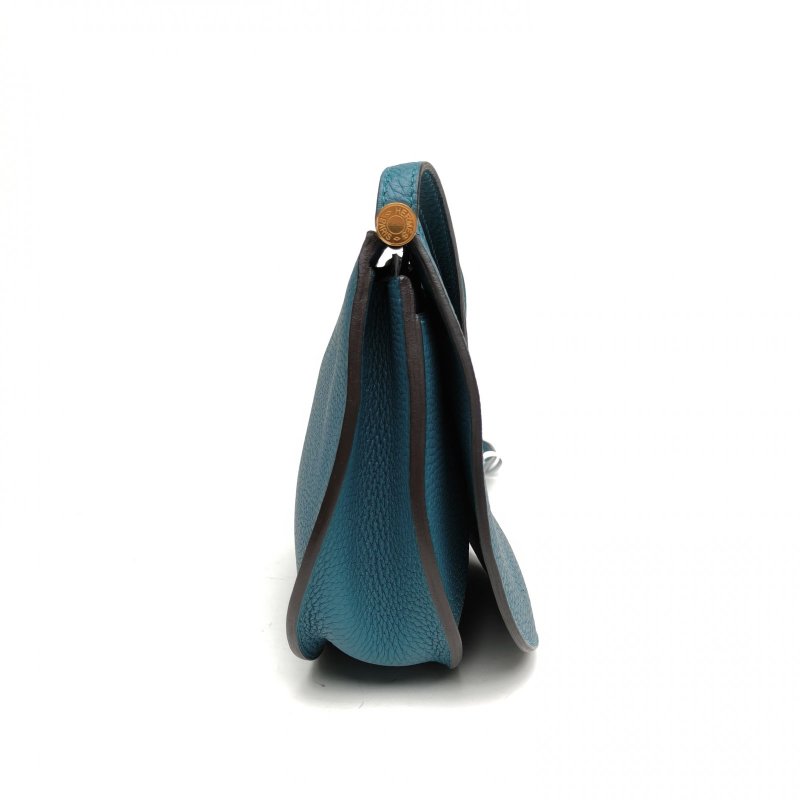 HERMES 1P鴨子藍TC皮D刻金扣SacSaut騎士包肩背包-3