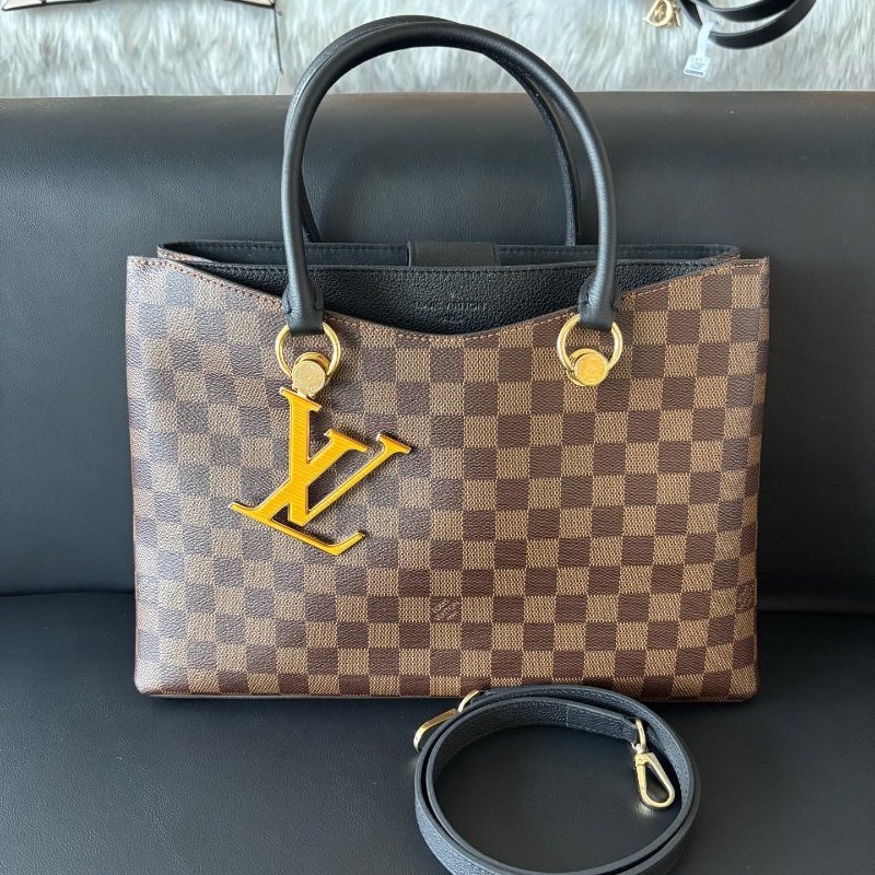 閒置新 路易威登/Louis Vuitton 棕色棋盤格RIVERSIDE手提肩背包-5