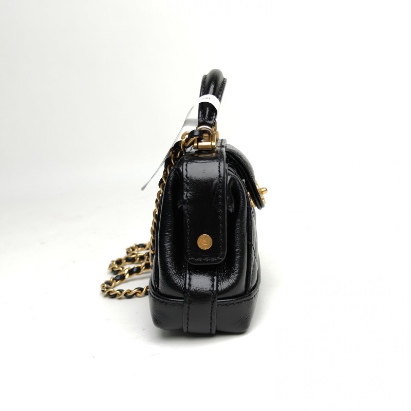 CHANEL 24A醫生包/超mini黑色羊皮鐳射標金扣肩背包-3