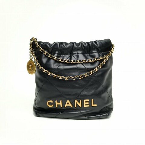 CHANEL 22BagTote托特包Mini黑色牛皮晶片金扣肩背包