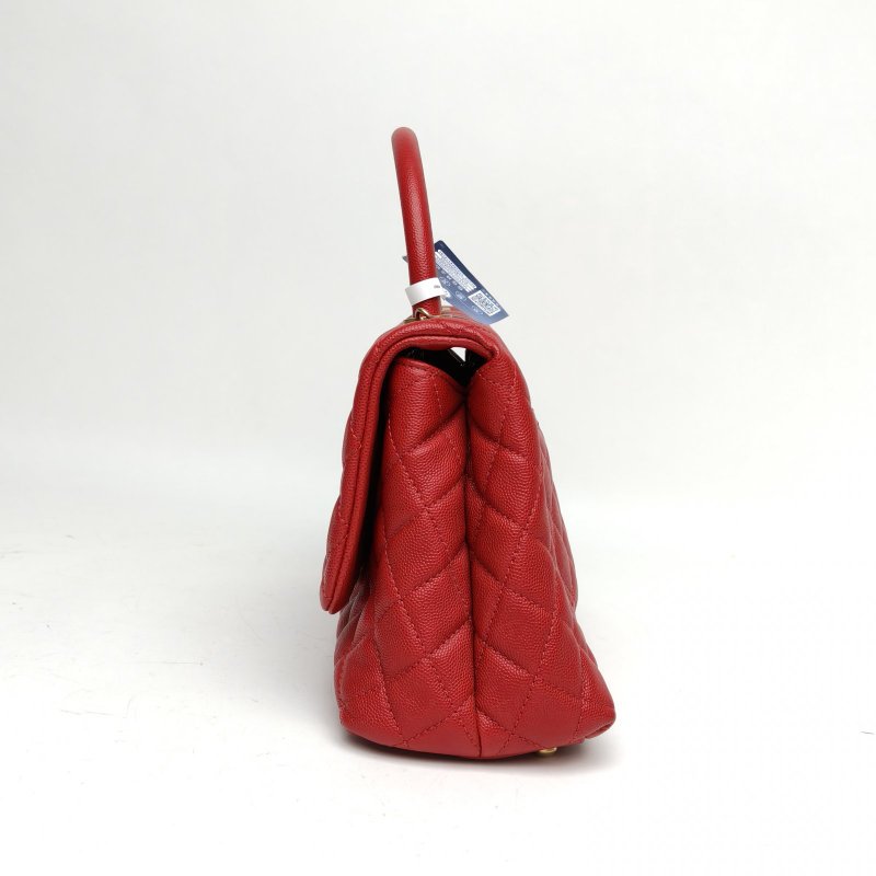 CHANEL CocoHandle中號紅色荔枝牛皮25開金扣肩背包-1