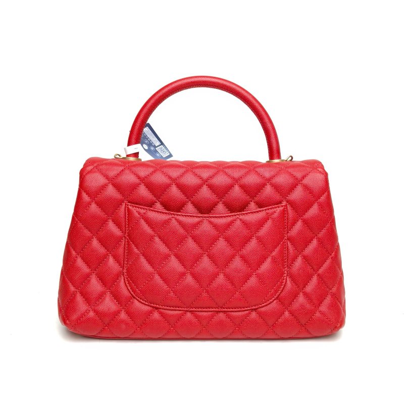 CHANEL CocoHandle中號紅色荔枝牛皮25開金扣肩背包-2