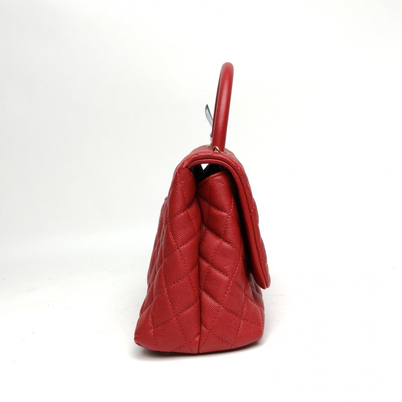 CHANEL CocoHandle中號紅色荔枝牛皮25開金扣肩背包-3