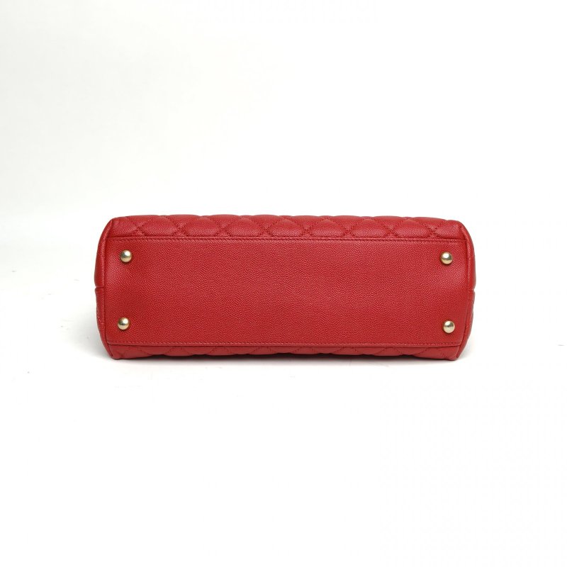 CHANEL CocoHandle中號紅色荔枝牛皮25開金扣肩背包-4