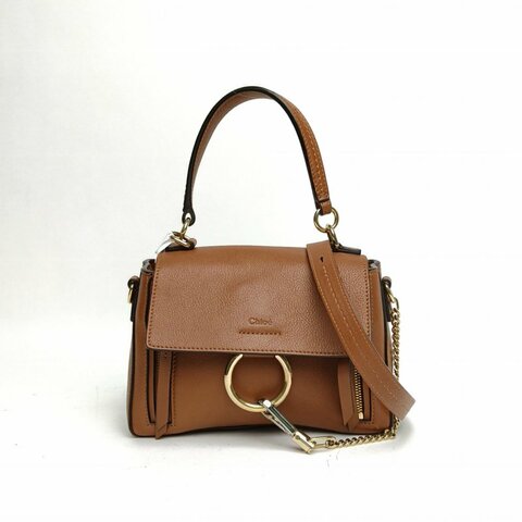 CHLOE FAYEDAY小號棕色牛皮金扣肩背包
