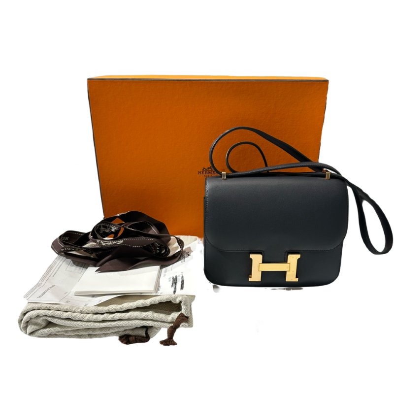 Used HERMÈS Mini Constance Shoulder Bag Bleu indigo GHW-2