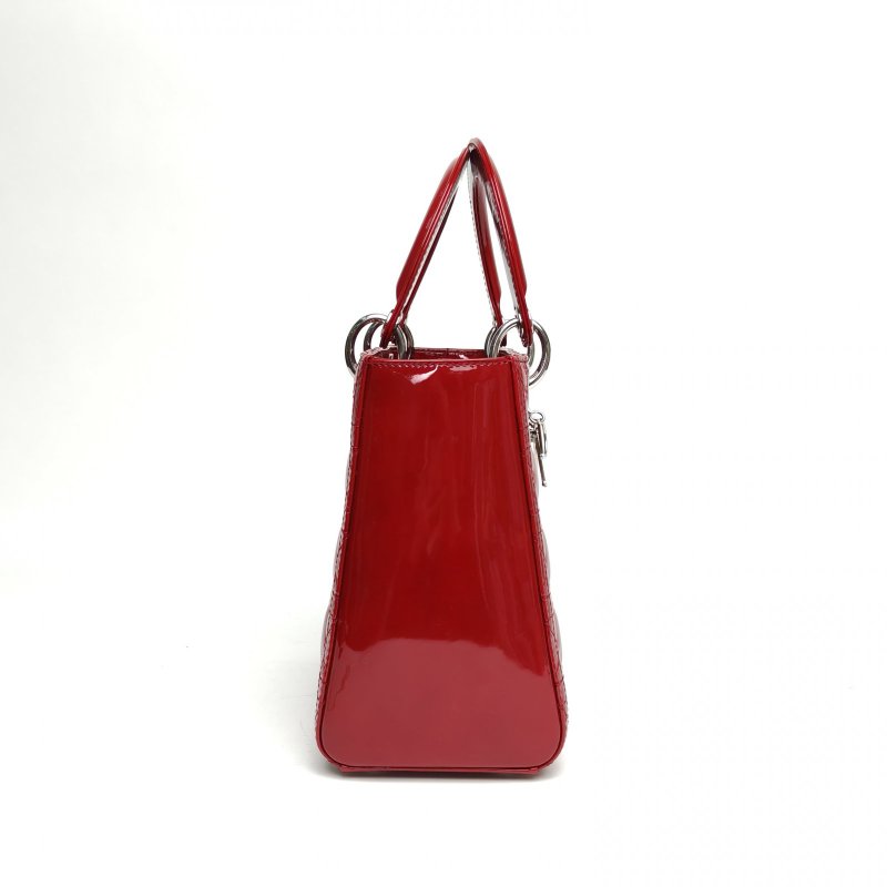 DIOR Lady戴妃包五格紅色漆皮銀扣2013肩背包-3