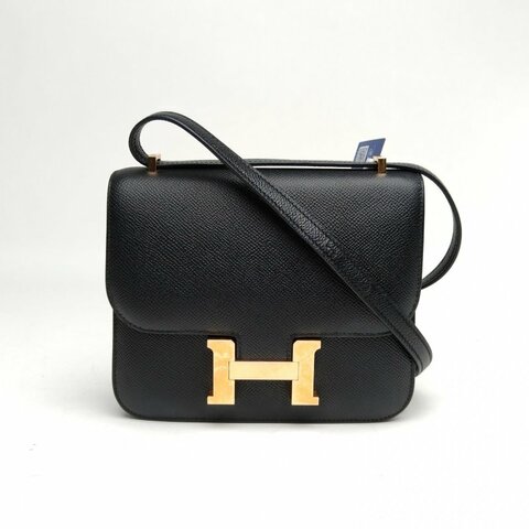 HERMES Constance康康19黑色Epsom皮C刻玫瑰金扣肩背包