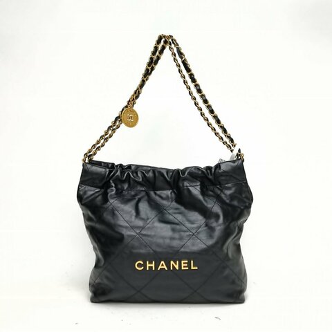 CHANEL 22BagTote托特包小號黑色牛皮牛皮晶片金扣肩背包