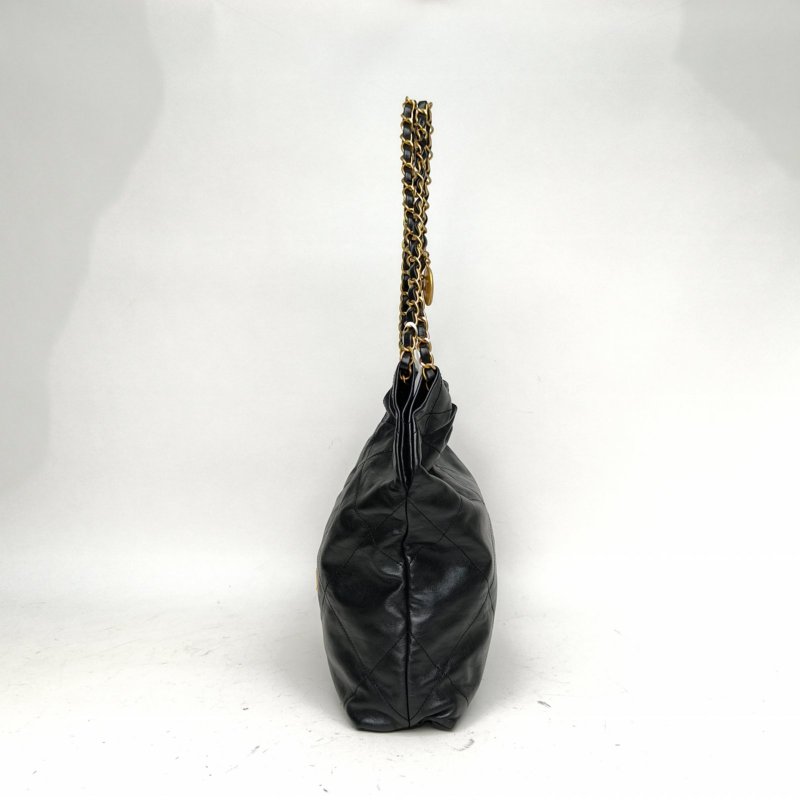 CHANEL 22BagTote托特包小號黑色牛皮牛皮晶片金扣肩背包-1