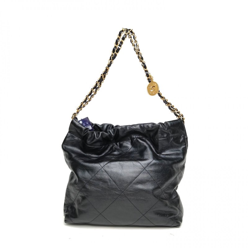 CHANEL 22BagTote托特包小號黑色牛皮牛皮晶片金扣肩背包-2