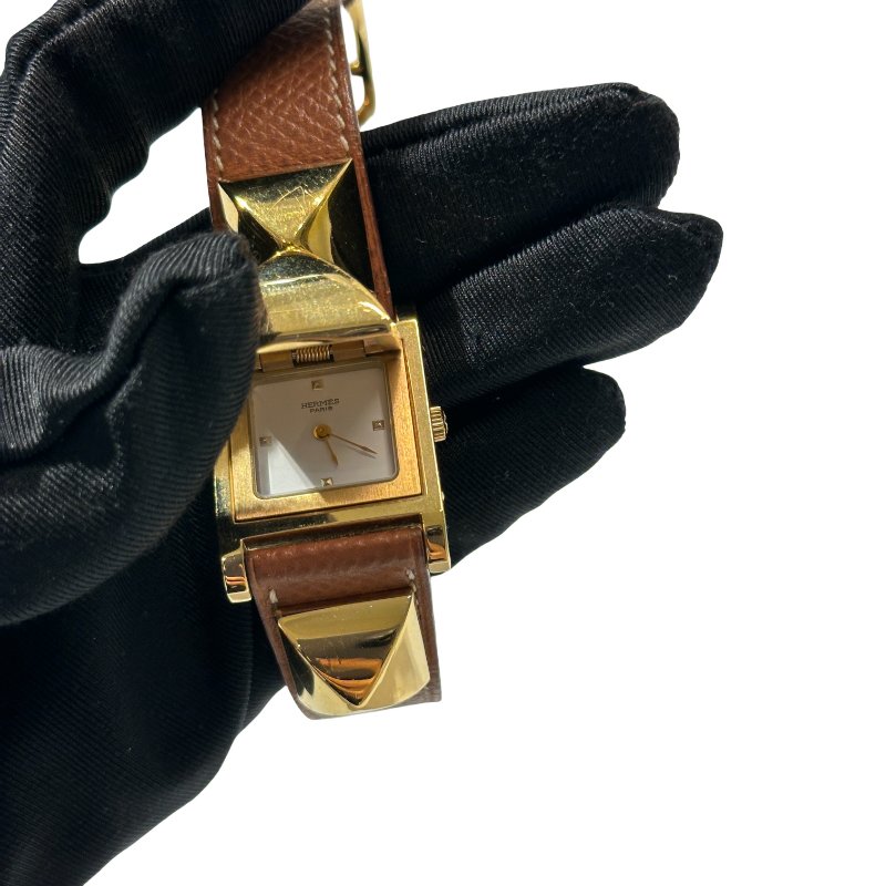 Used HERMÈS Watch Brown Gold (37) GHW-2