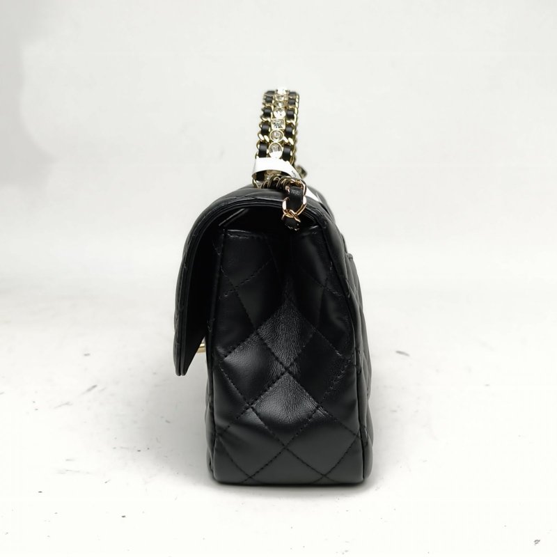 CHANEL 23KCf口蓋包編織手柄黑色羊皮晶片開扣肩背包-1