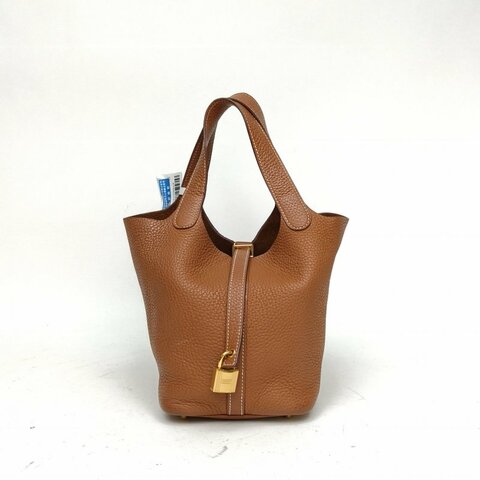 HERMES Picotin18菜籃子37金棕色TC皮Z刻金扣肩背包