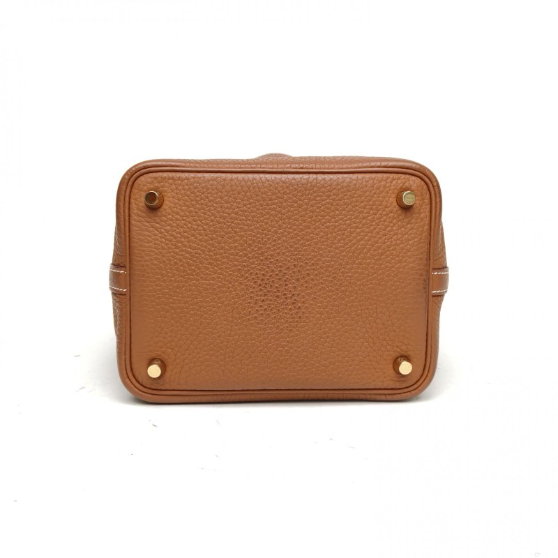 HERMES Picotin18菜籃子37金棕色TC皮Z刻金扣肩背包-4