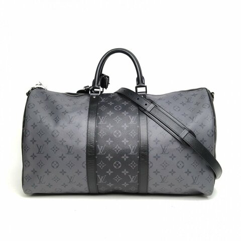 LOUIS VUITTON KEEPALL50配肩帶黑色PVC晶片肩背包
