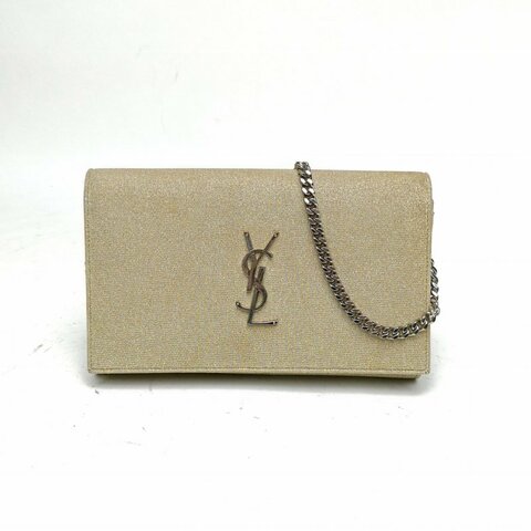 SAINT LAURENT KATE中號22金色針織銀扣肩背包