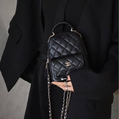 Chanel 黑金荔枝mini小書包後背AP3753