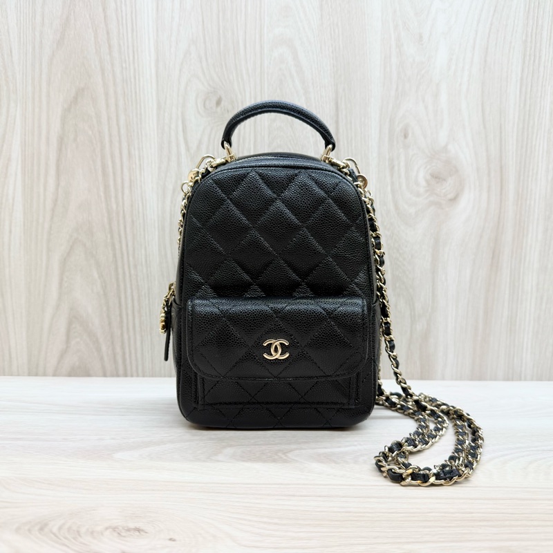 Chanel 黑金荔枝mini小書包後背AP3753-1