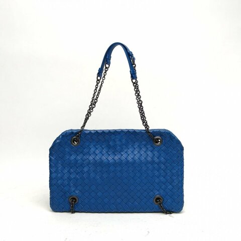 BOTTEGA VENETA 藍色羊皮斜挎包肩背包