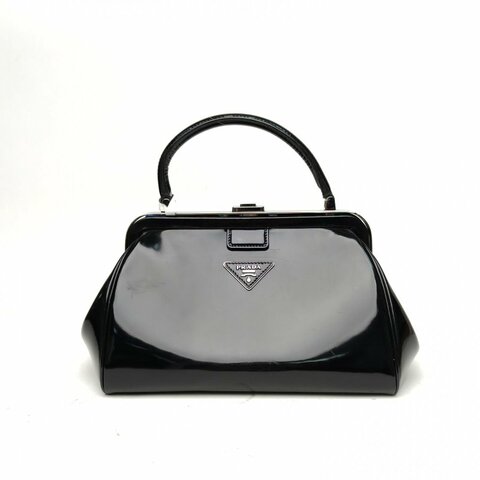 PRADA 黑色漆皮銀扣手提包肩背包