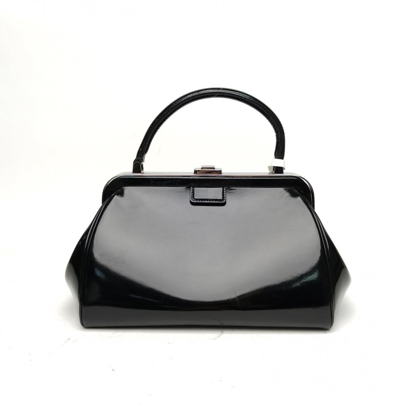 PRADA 黑色漆皮銀扣手提包肩背包-2