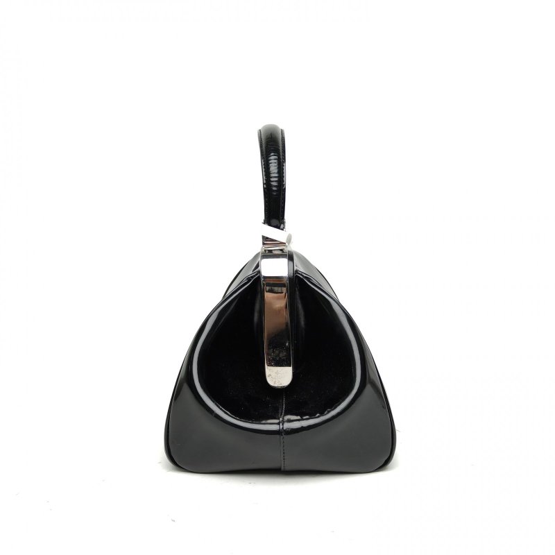 PRADA 黑色漆皮銀扣手提包肩背包-3