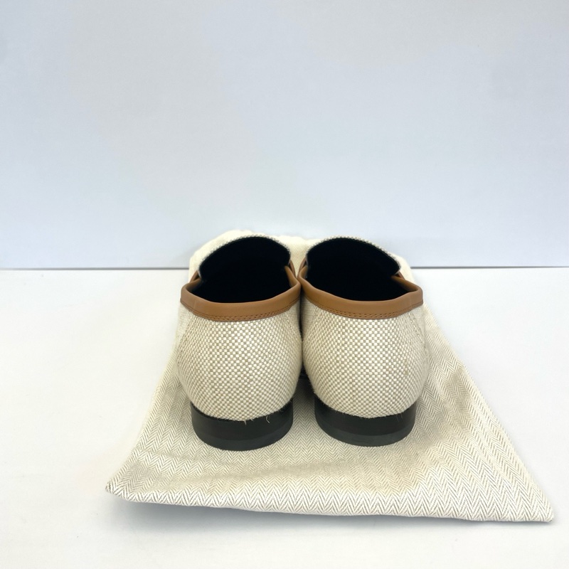 Hermès 愛馬仕 Oran織物帆布拼皮樂福鞋 37.5碼 配塵袋-3