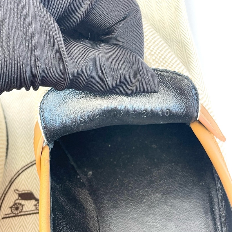 Hermès 愛馬仕 Oran織物帆布拼皮樂福鞋 37.5碼 配塵袋-4