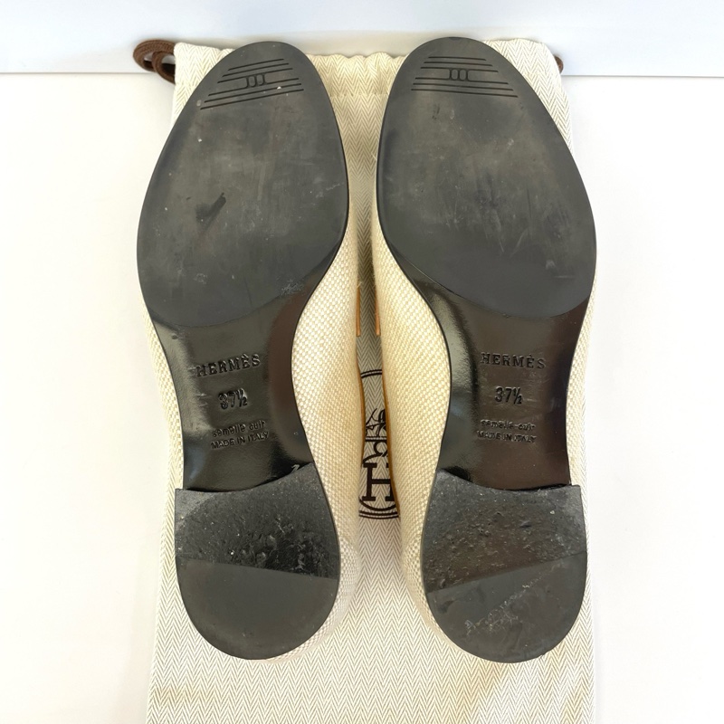 Hermès 愛馬仕 Oran織物帆布拼皮樂福鞋 37.5碼 配塵袋-5