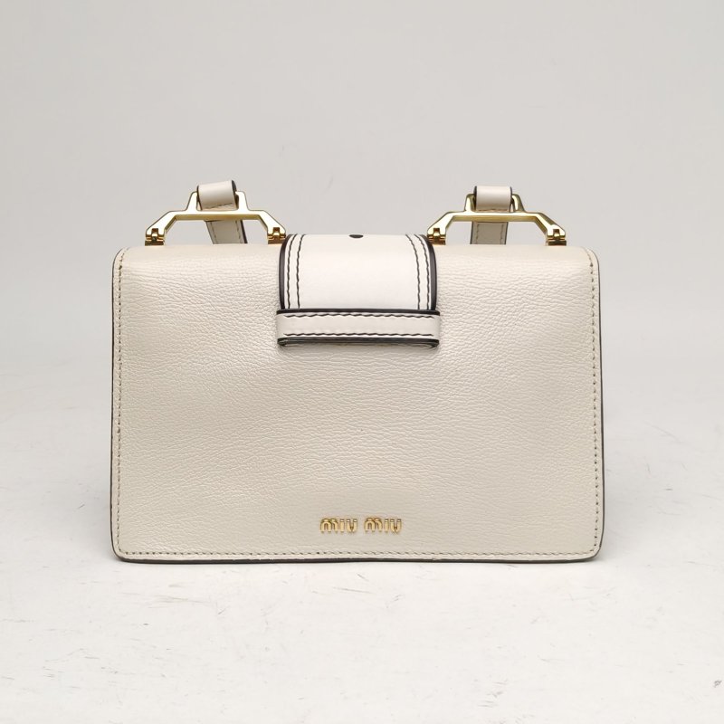 MIU MIU 白色牛皮金銀扣太陽花水鑽裝飾肩背包-2