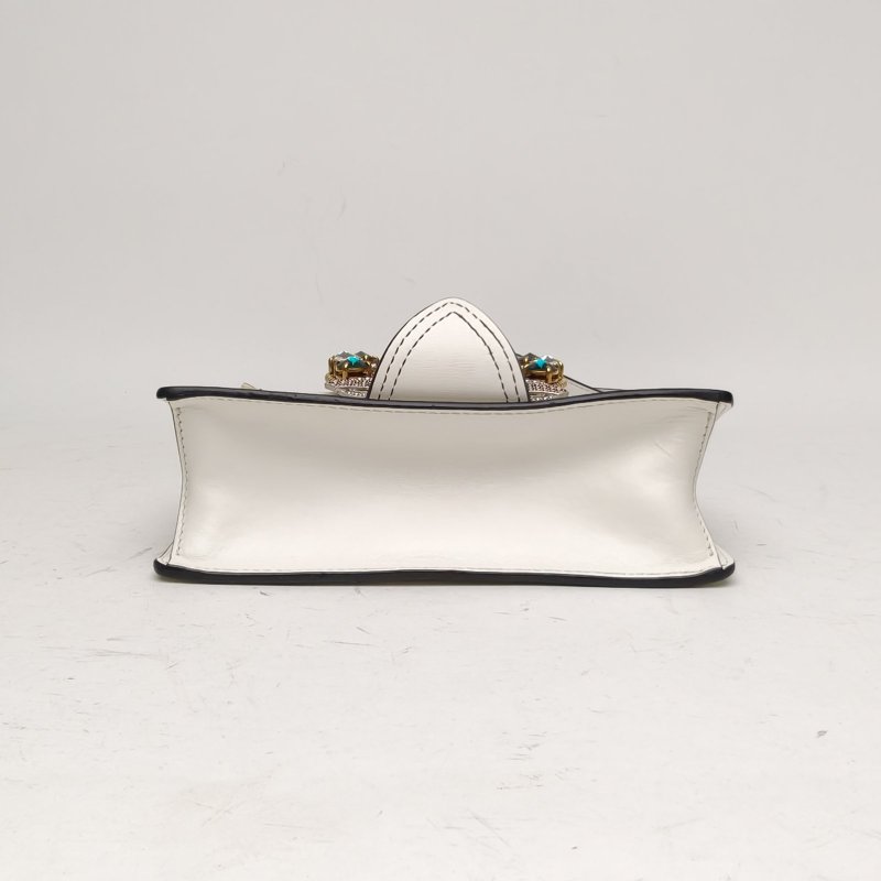 MIU MIU 白色牛皮金銀扣太陽花水鑽裝飾肩背包-4