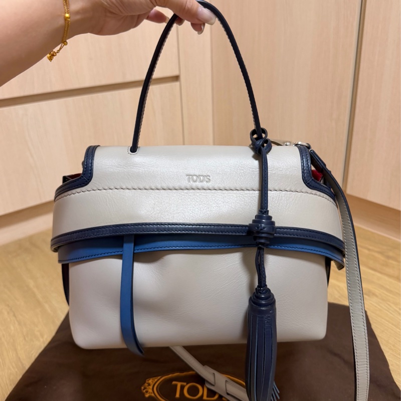 tod's tods wave  灰藍 斑鳩灰配藍  豆豆包 大嘴包 手提包 斜背包 肩背包 側背包-0
