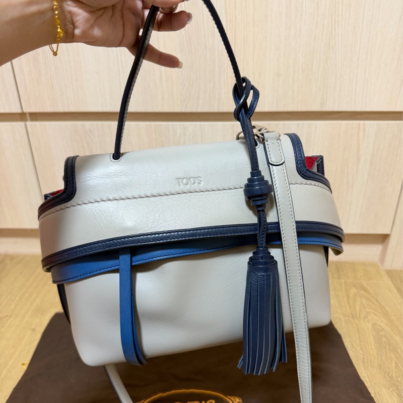 tod's tods wave  灰藍 斑鳩灰配藍  豆豆包 大嘴包 手提包 斜背包 肩背包 側背包-3