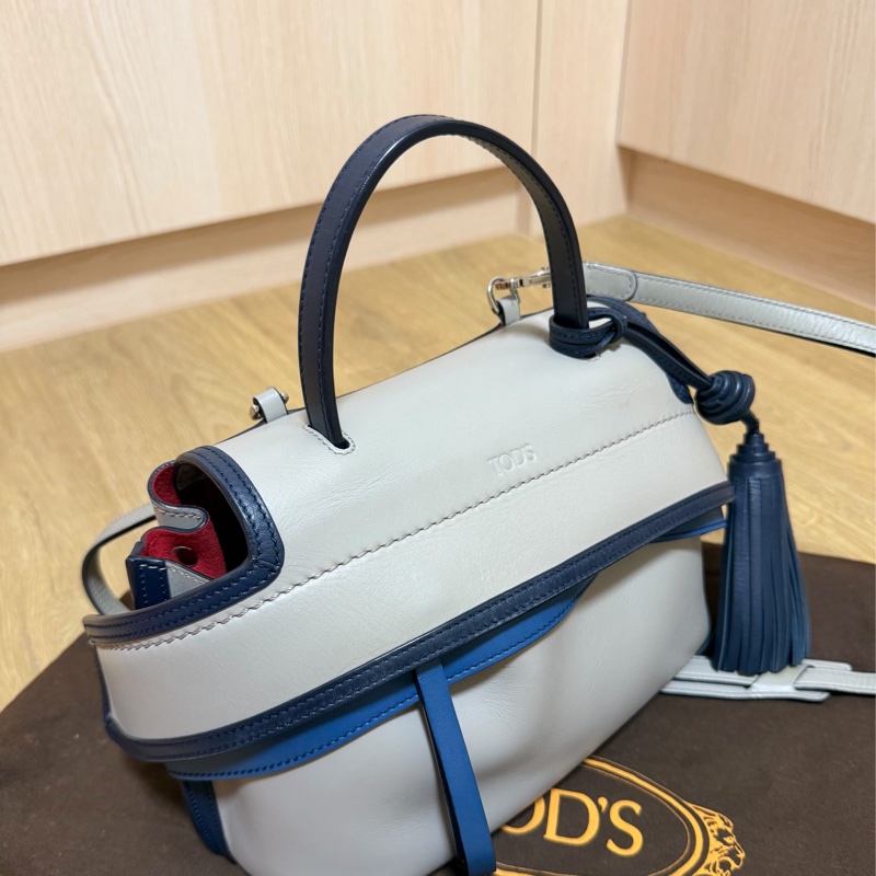 tod's tods wave  灰藍 斑鳩灰配藍  豆豆包 大嘴包 手提包 斜背包 肩背包 側背包-6