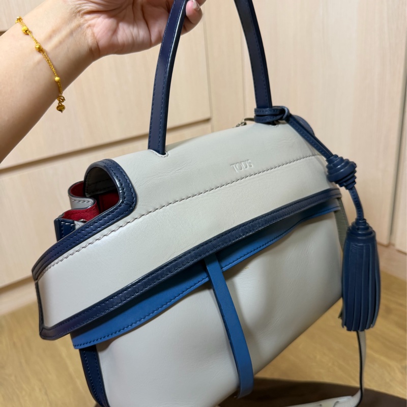 tod's tods wave  灰藍 斑鳩灰配藍  豆豆包 大嘴包 手提包 斜背包 肩背包 側背包-7