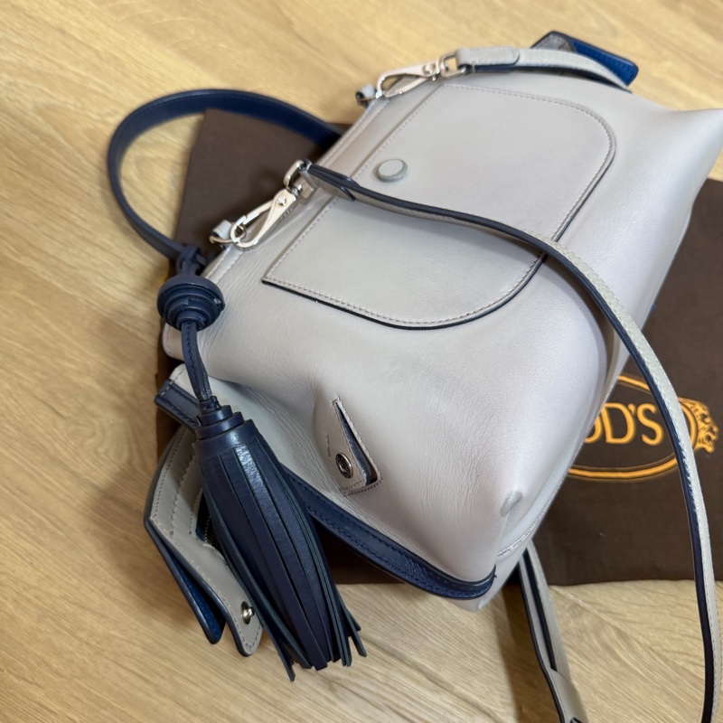 tod's tods wave  灰藍 斑鳩灰配藍  豆豆包 大嘴包 手提包 斜背包 肩背包 側背包-10