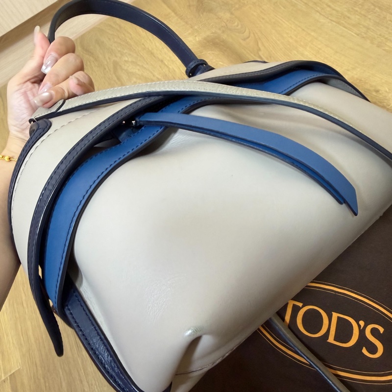 tod's tods wave  灰藍 斑鳩灰配藍  豆豆包 大嘴包 手提包 斜背包 肩背包 側背包-12
