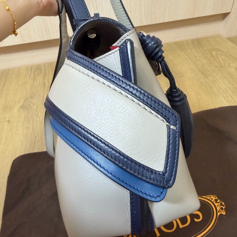 tod's tods wave  灰藍 斑鳩灰配藍  豆豆包 大嘴包 手提包 斜背包 肩背包 側背包-17