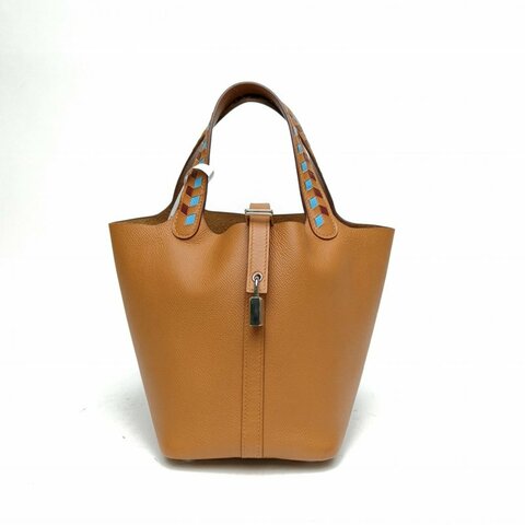 HERMES Picotin18菜籃子金棕色Epsom皮Y刻銀扣肩背包