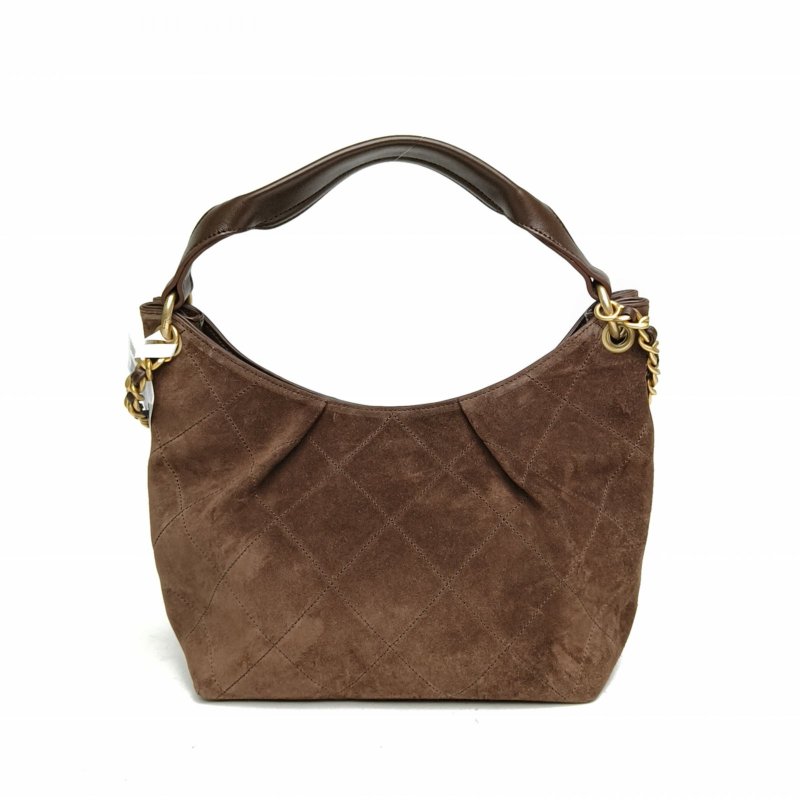 CHANEL 26C嬉皮hobo腋下包小號咖色麂皮晶片金扣肩背包-2