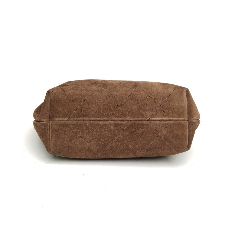 CHANEL 26C嬉皮hobo腋下包小號咖色麂皮晶片金扣肩背包-4