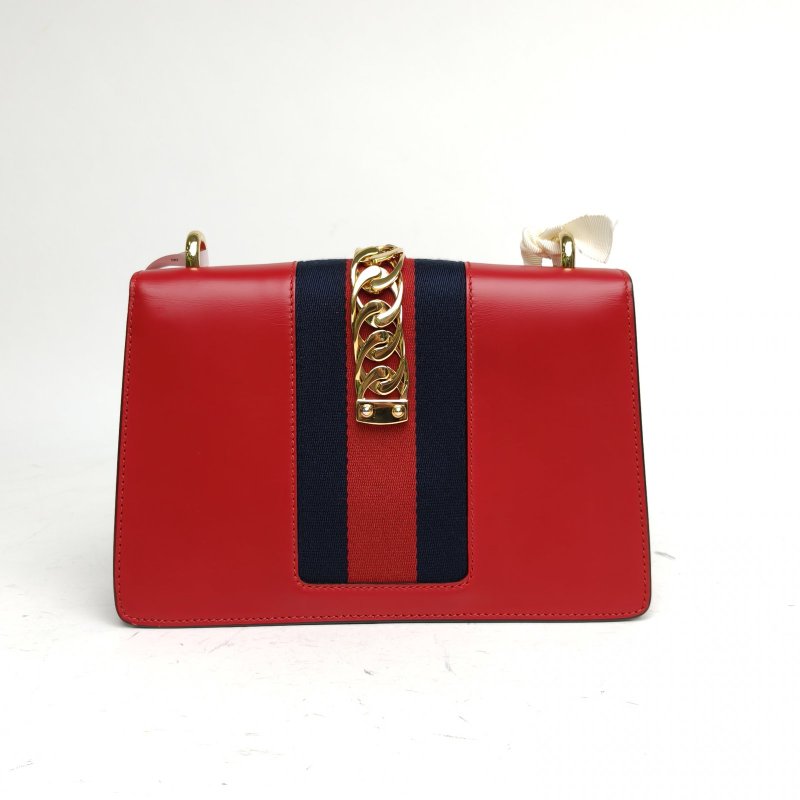 GUCCI Sylvie塞爾維亞絲帶包小號紅色牛皮金扣肩背包-2
