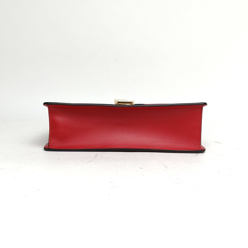 GUCCI Sylvie塞爾維亞絲帶包小號紅色牛皮金扣肩背包-4