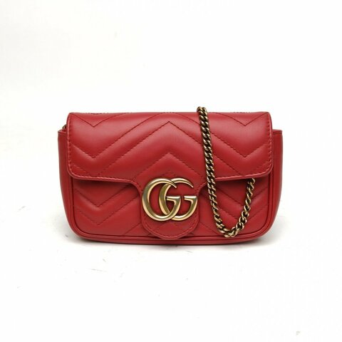 GUCCI GGMarmont肩背包超Mini紅色牛皮金扣肩背包